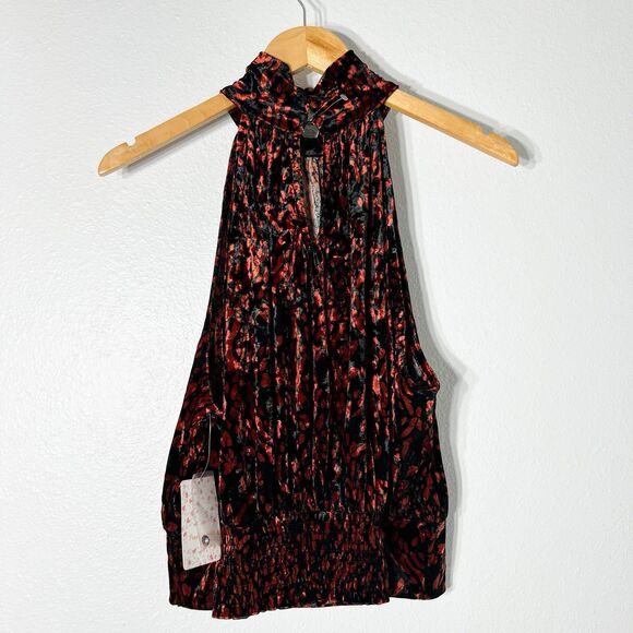 Free People Halter Top Large Black Combo Velvet Take a Breath Boho NWT - Picture 4 of 12